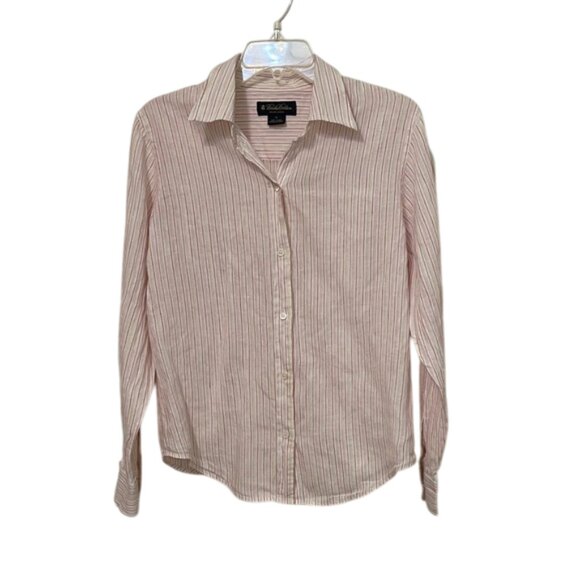 Brooks Brothers Irish Linen Striped Button Up Blouse Shirt Womens Size 12 Preppy - Picture 1 of 9